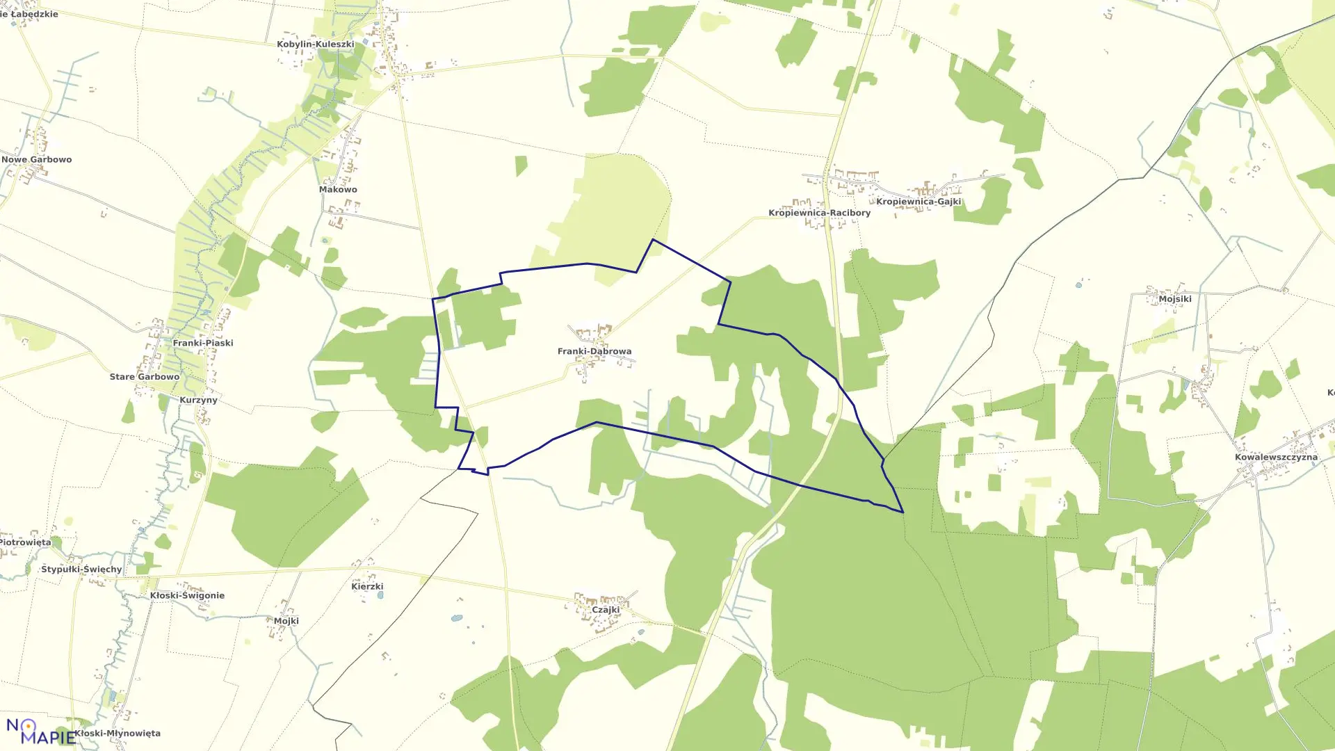 Mapa obrębu FRANKI-DĄBROWA w gminie Kobylin-Borzymy