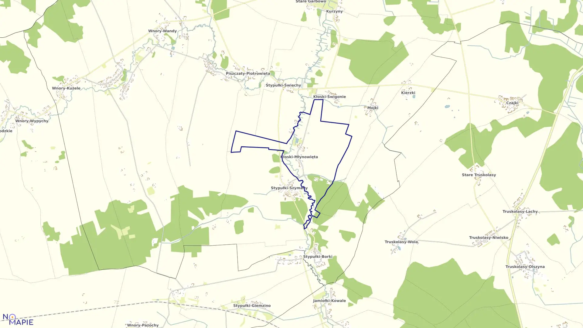 Mapa obrębu KŁOSKI-MŁYNOWIĘTA w gminie Kobylin-Borzymy