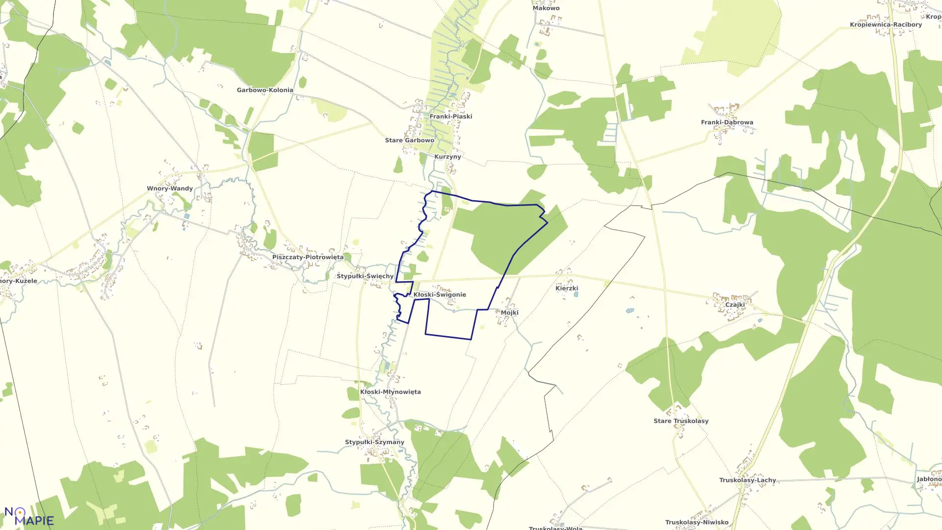 Mapa obrębu KŁOSKI-ŚWIGONIE w gminie Kobylin-Borzymy