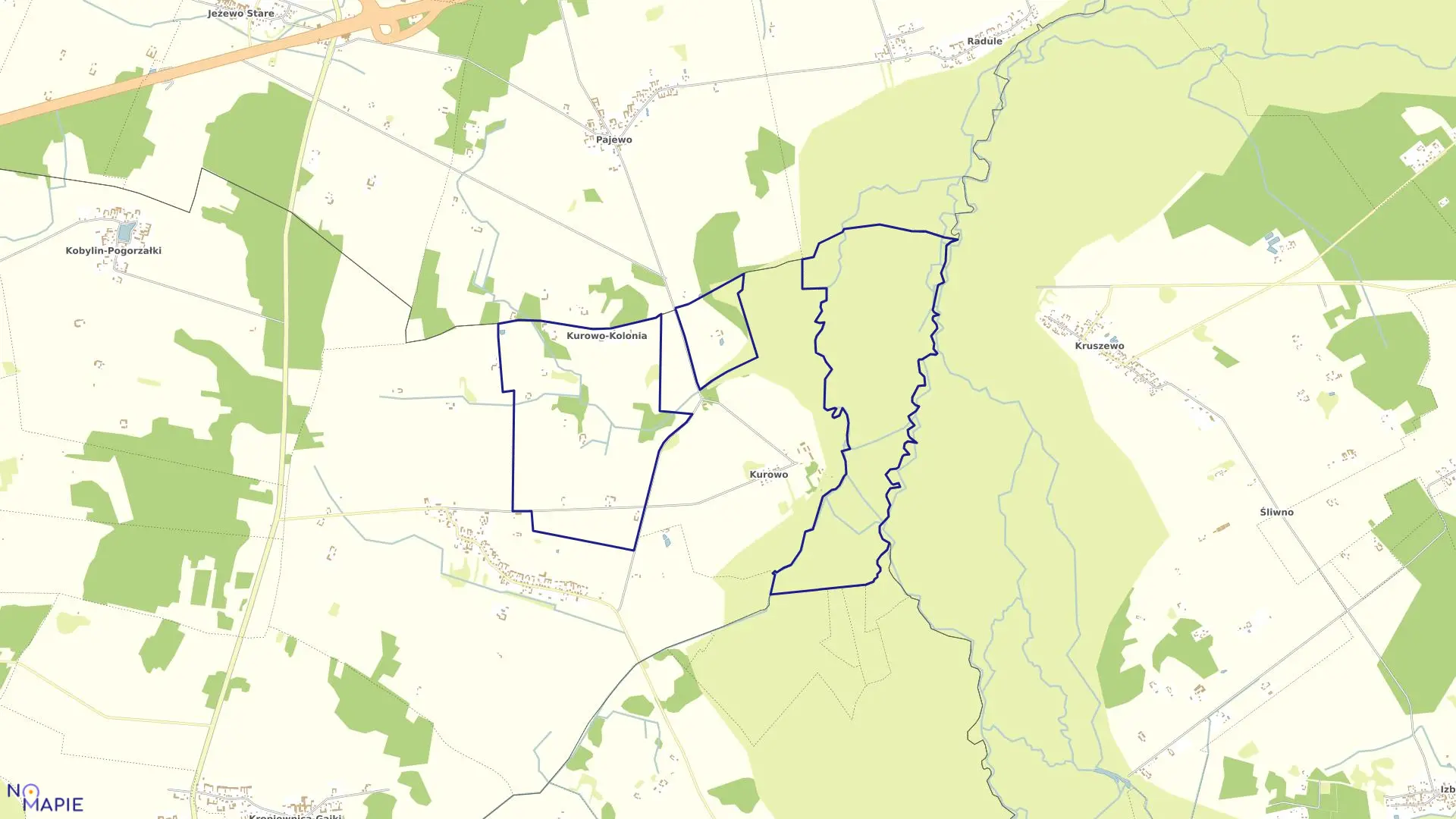 Mapa obrębu KUROWO-KOLONIA w gminie Kobylin-Borzymy