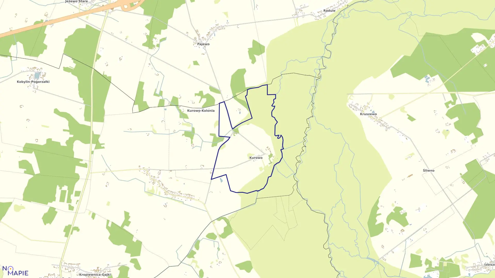 Mapa obrębu KUROWO SNS w gminie Kobylin-Borzymy