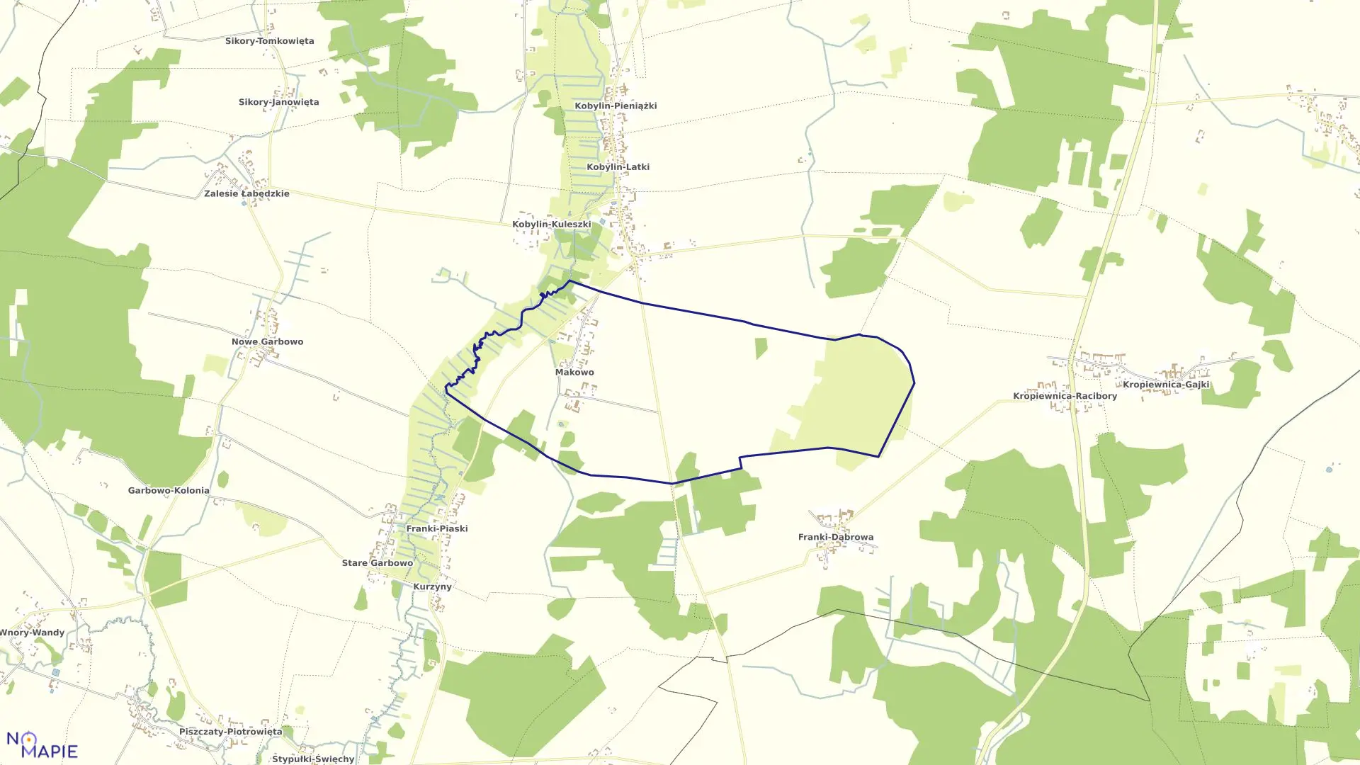 Mapa obrębu MAKOWO w gminie Kobylin-Borzymy